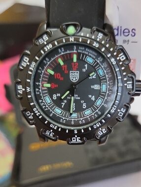 Addies Diver is Black Tactical Sport Watch with Luminous Accents Green And Blue